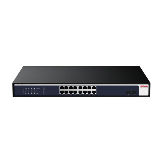 NEO COM NEO-6016PGM2F 16-Port 10/100/1000Mbps Managed PoE Switch with 2 Gigabit SFP