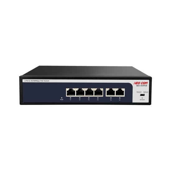 NEO COM NEO-104PF2E 4-Port 10/100Mbps PoE Unmanaged Ethernet Switch with 2-Port 100M RJ45 Uplink
